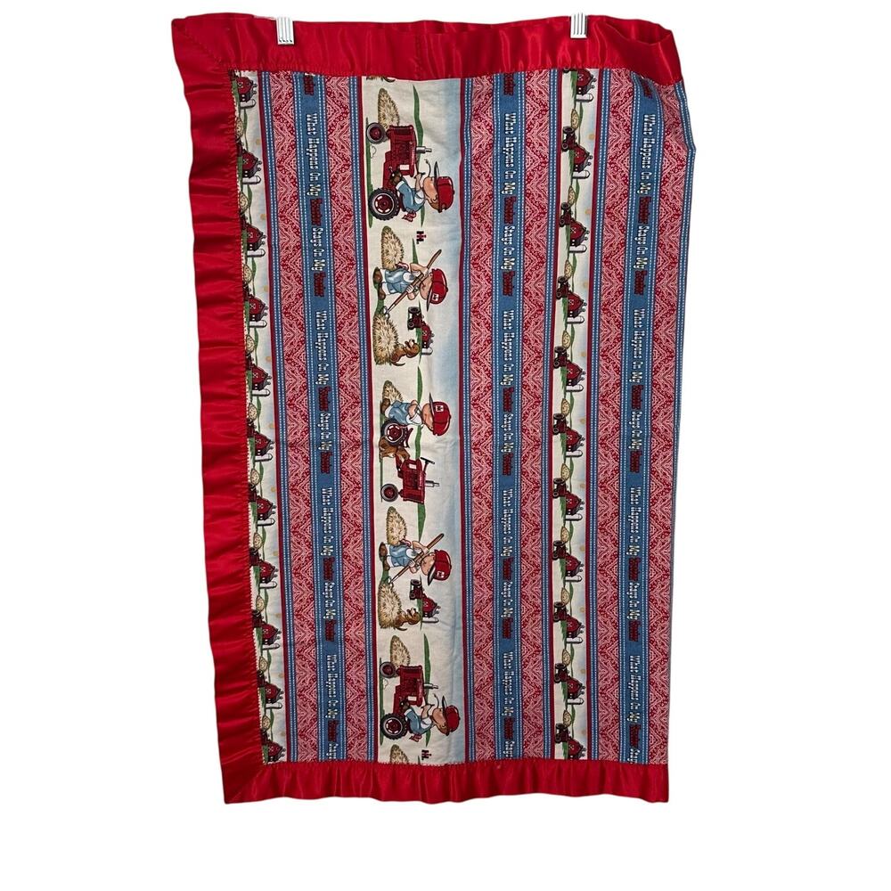 Handmade Baby Crib Throw Blanket‎ Sat Trim 40x34" Tractor Farming Red Barn Dog